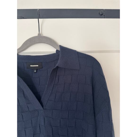 Monrow Navy Checkered Polo Sweater S NWOT - Picture 9 of 10